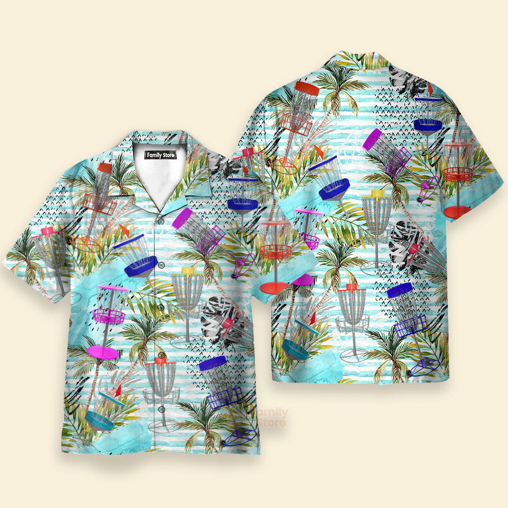 Disc Golf Tropical Palm Trees Pattern Aloha Hawaiian Shirts For Men, Women