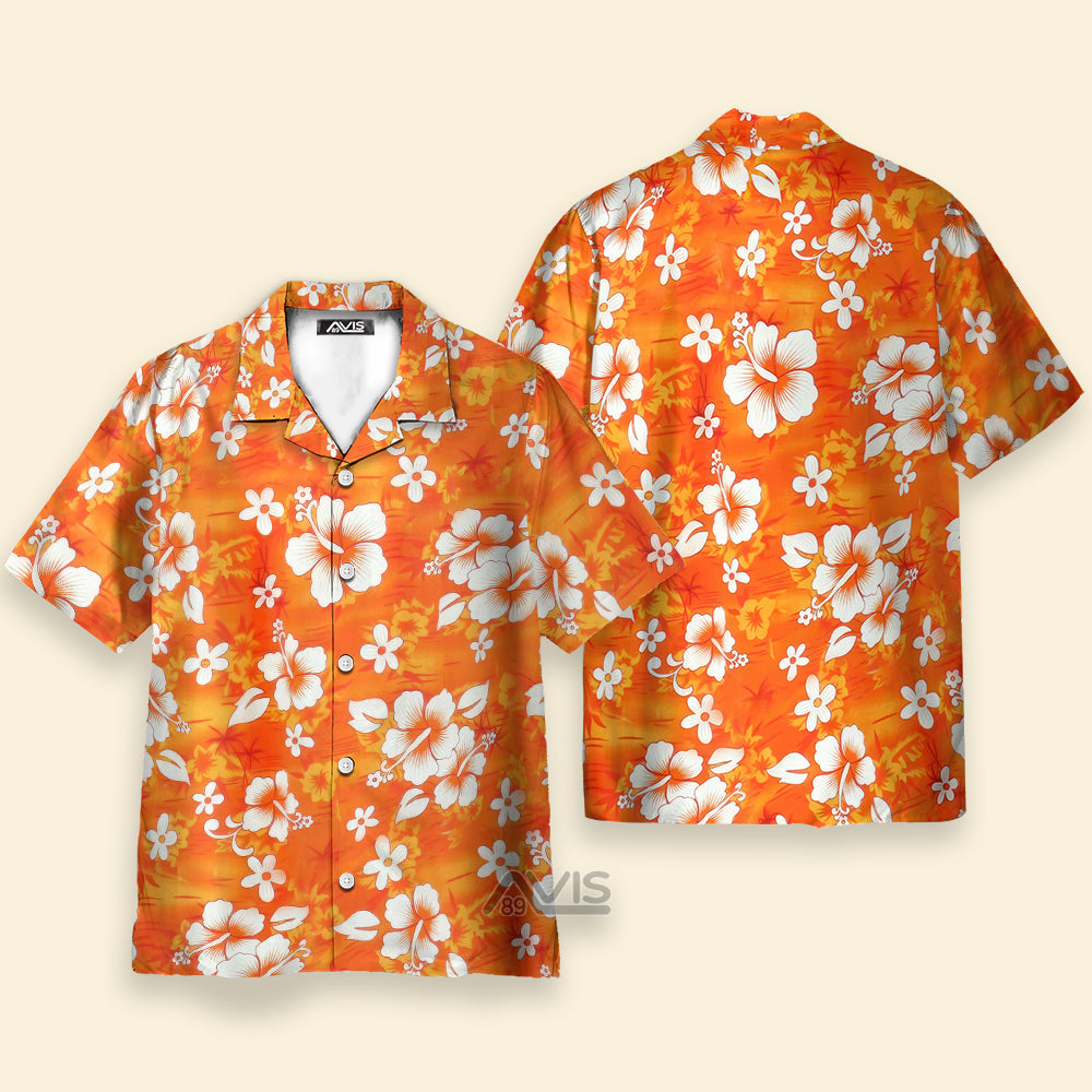 Orange Hibiscus Flowers - For Men And Women - Hawaiian Shirt