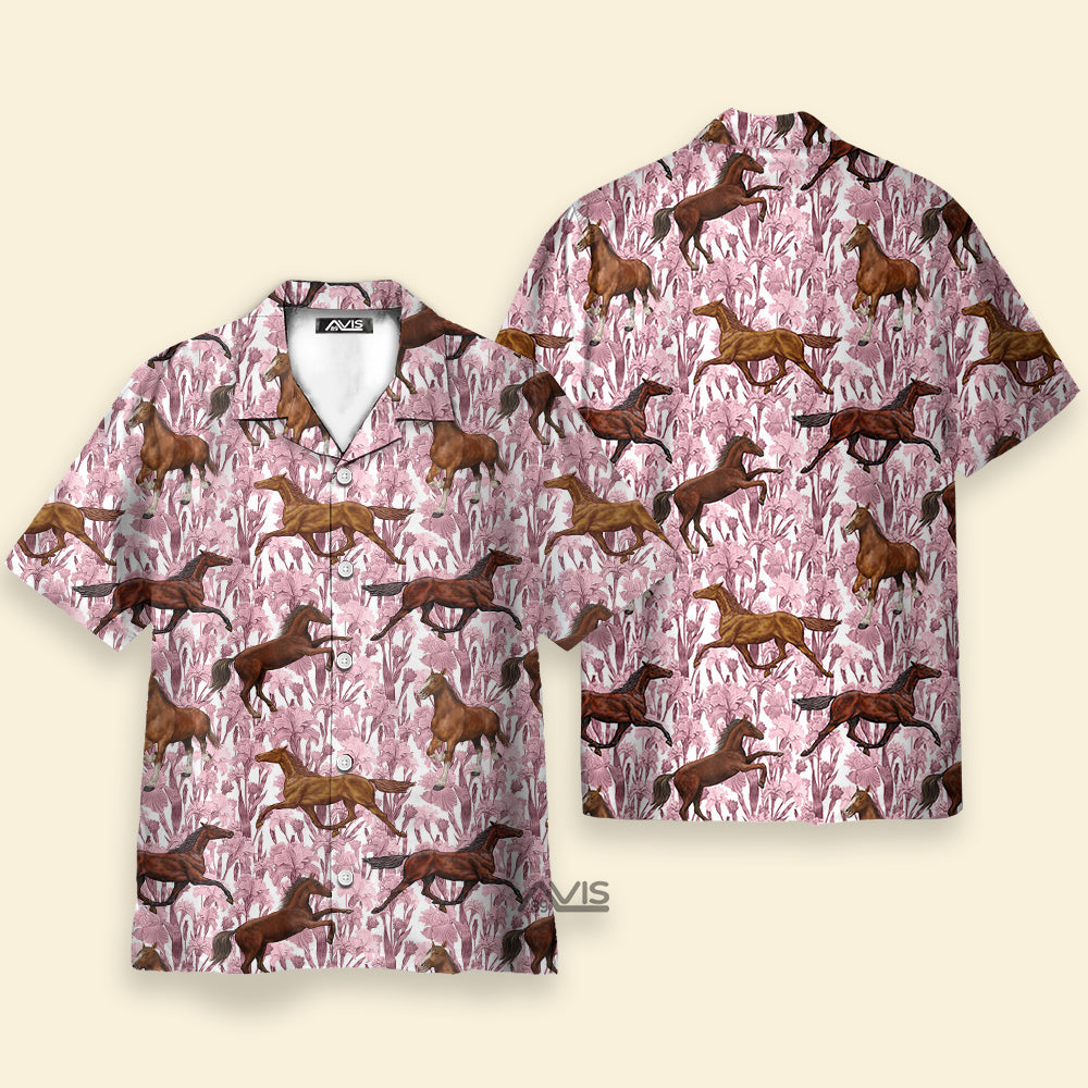 Horse Racing Floral Pink Flowers - Hawaiian Shirt