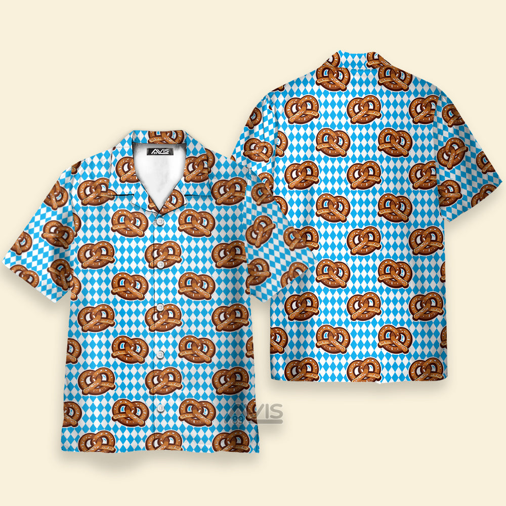 Oktoberfest Pretzels Blue Checkered Pattern Aloha Hawaiian Shirts