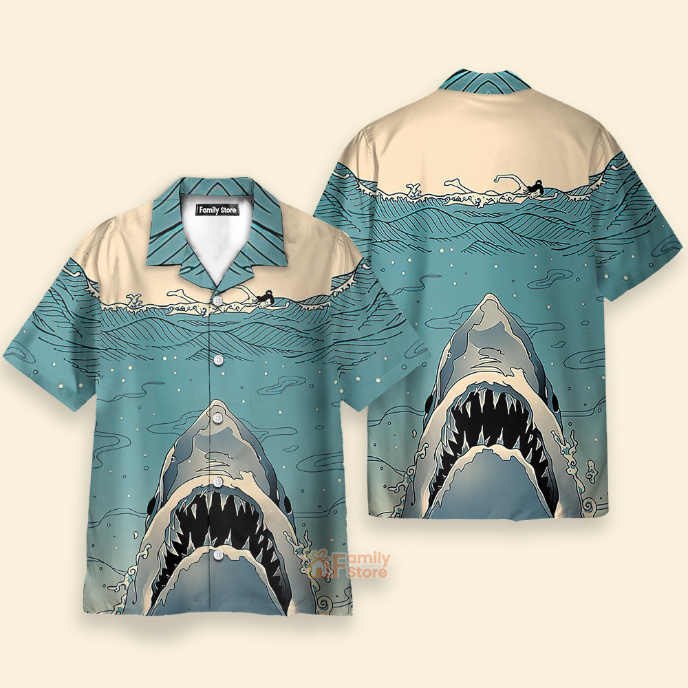 Japanese Ukiyo-e Shark Chest Pocket Short Sleeve Hawaiian Shirt