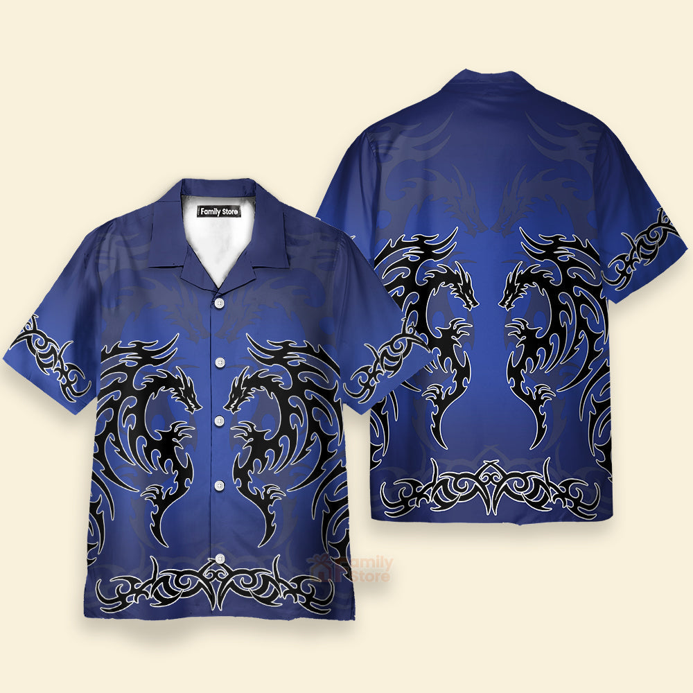 Fantasy Gothi Blue Tribal Dragon Tattoo Hawaiian Shirt