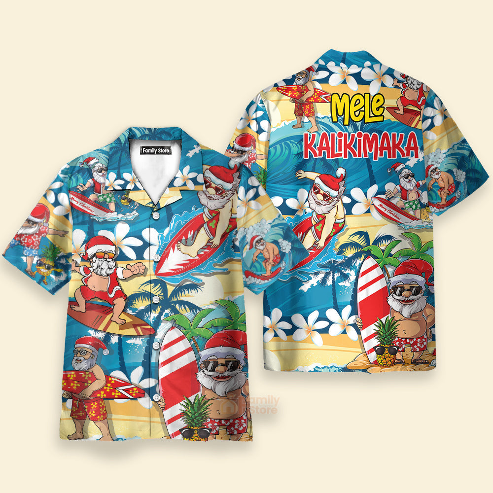 Funny Santa Mele Kalikimaka Christmas In July Surfing Lover Hawaiian Shirt