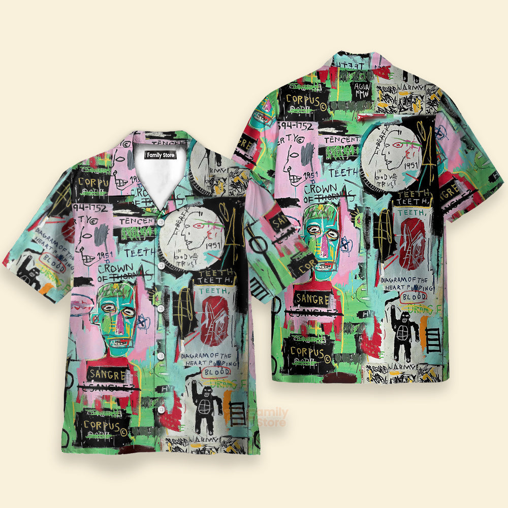 Retro Collar Graffiti - Abstract Streetwear Button Up Hawaiian Shirt