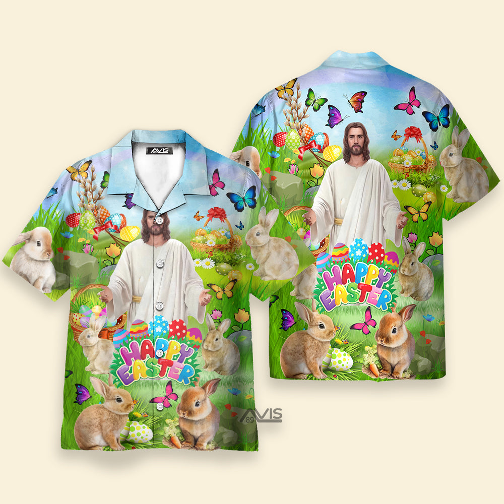 Jesus Happy Easter Rabbit Chilling In The Flower - Hawaiian Shirt