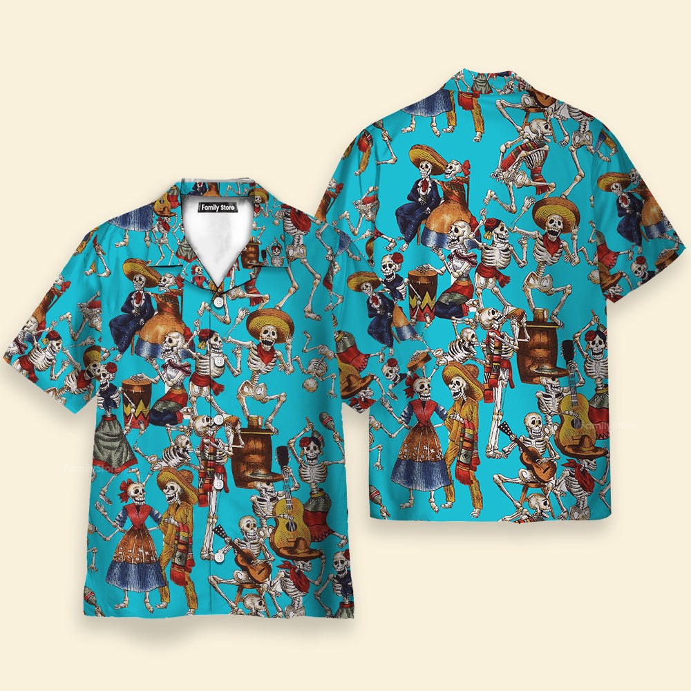 Day Of The Dead Skeleton Short Sleeve Casual Hawaiian Shirt For Men