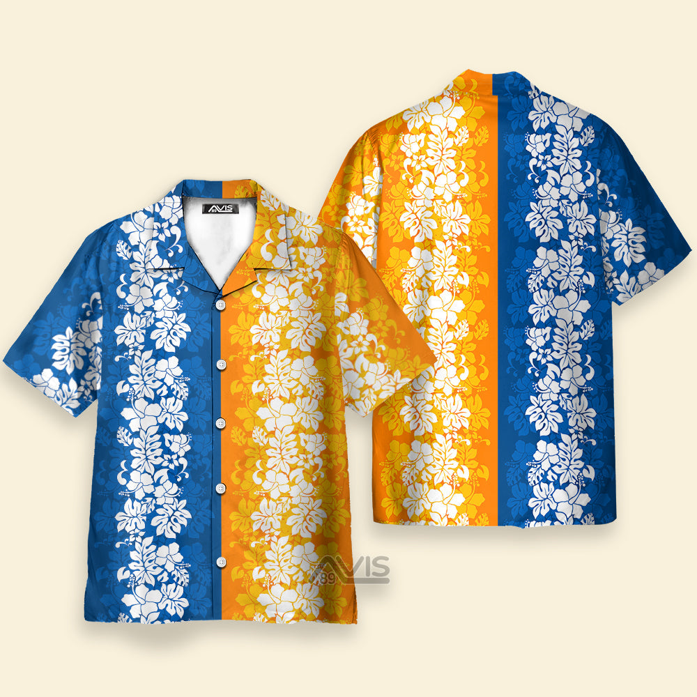 Hibiscus Pattern Orange And Blue - Hawaiian Shirt