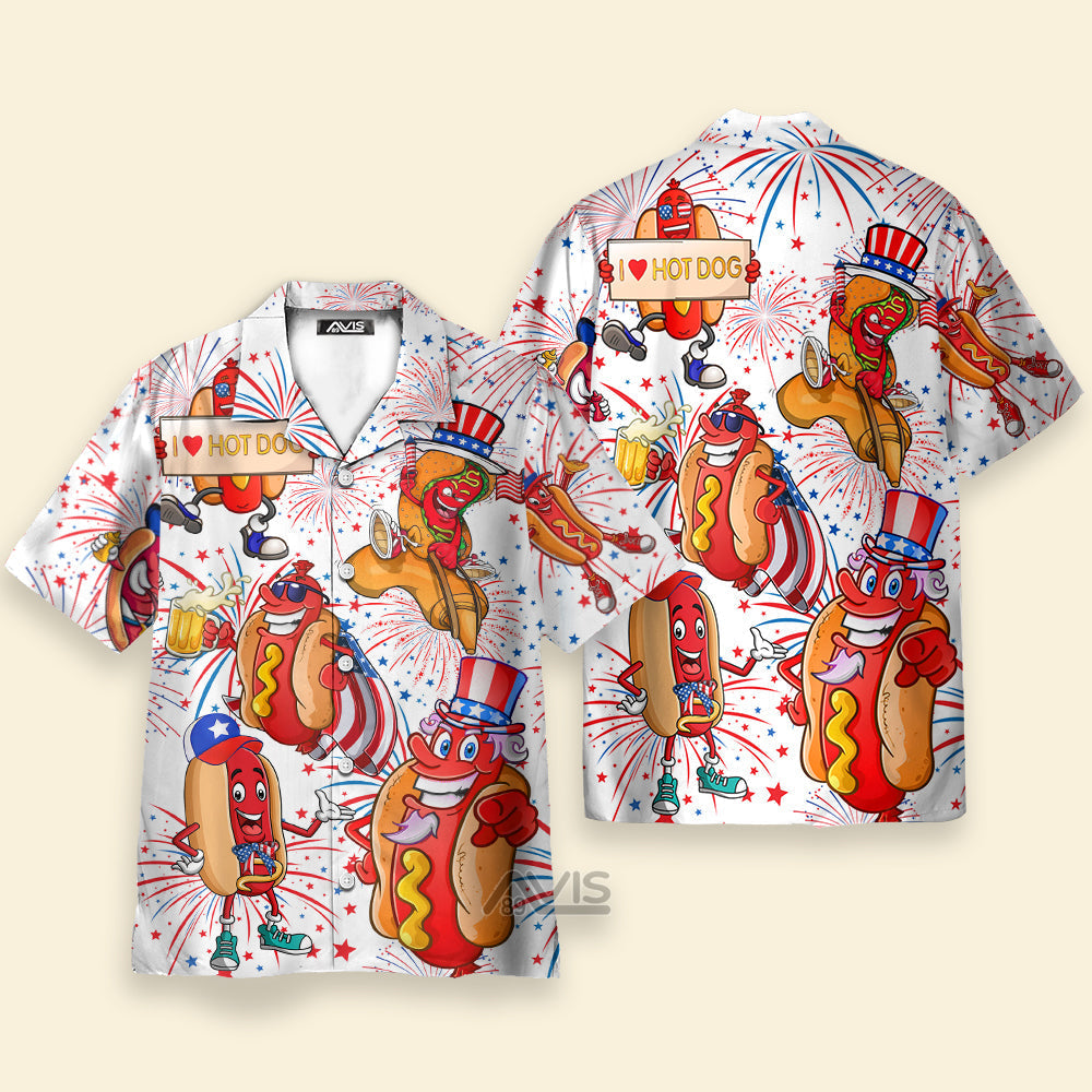 Independence Day 4th Of July Funny Hot Dog American Flag - Hawaiian Shirt