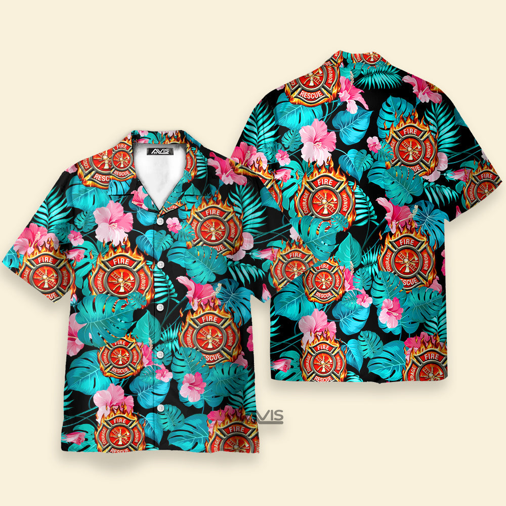 Firefighter Hibiscus Flower - For Men And Women - Hawaiian Shirt