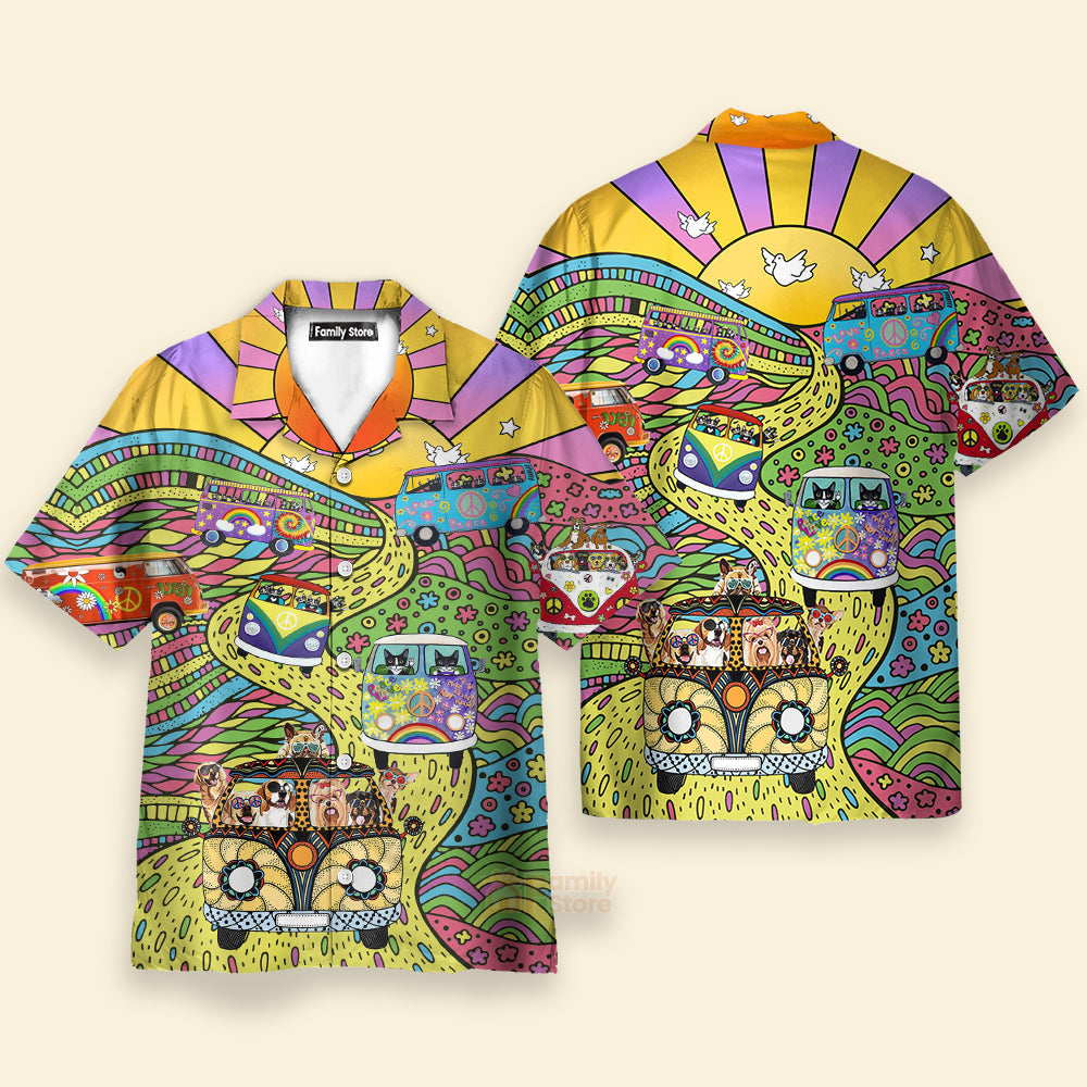 Hippie Dogs And Cats Bus Hawaiian Shirt