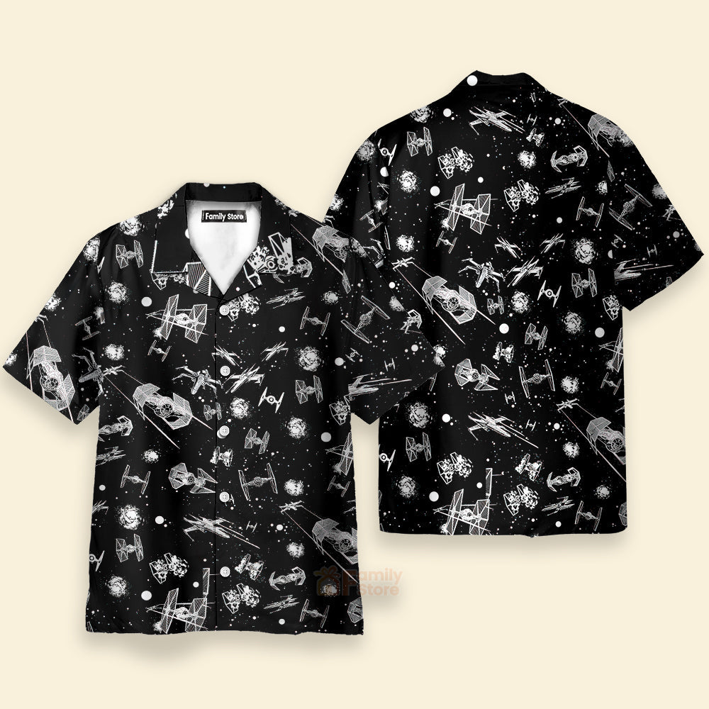Stwa Spacecraft Pattern Button Down Hawaiian Shirt