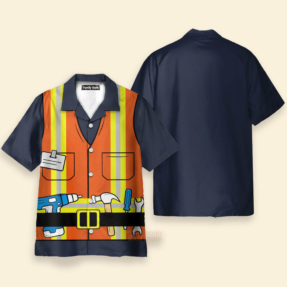 Construction Worker Uniform Vest Printing Short Sleeve Aloha Hawaiian Shirt