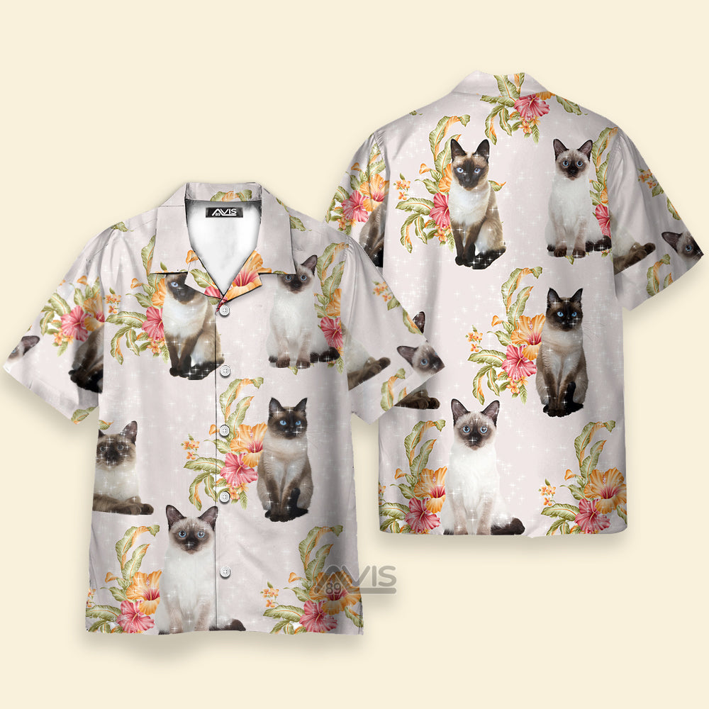 Cat Tropical Floral Siamese Cat - Hawaiian Shirt