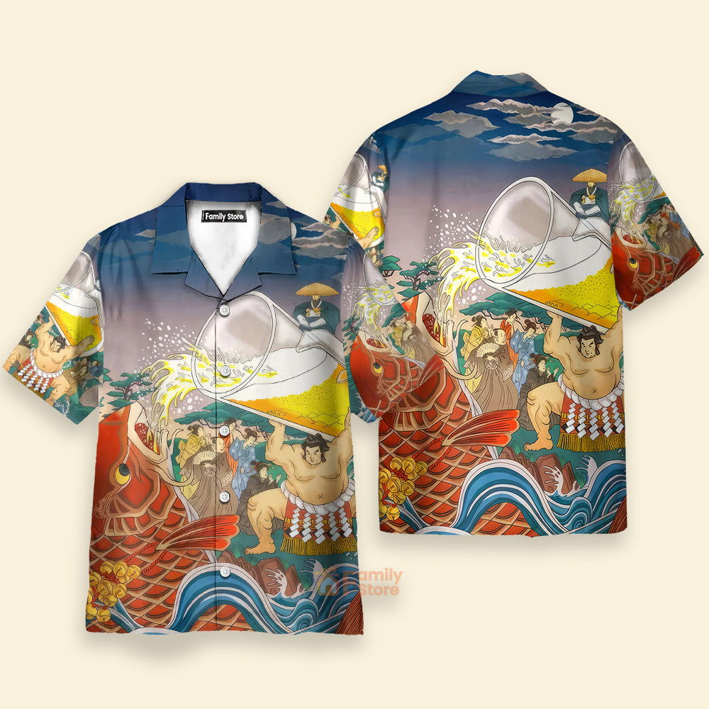 Oktoberfest Carp Drink Beer Sumo Blue And Red - Hawaiian Shirt