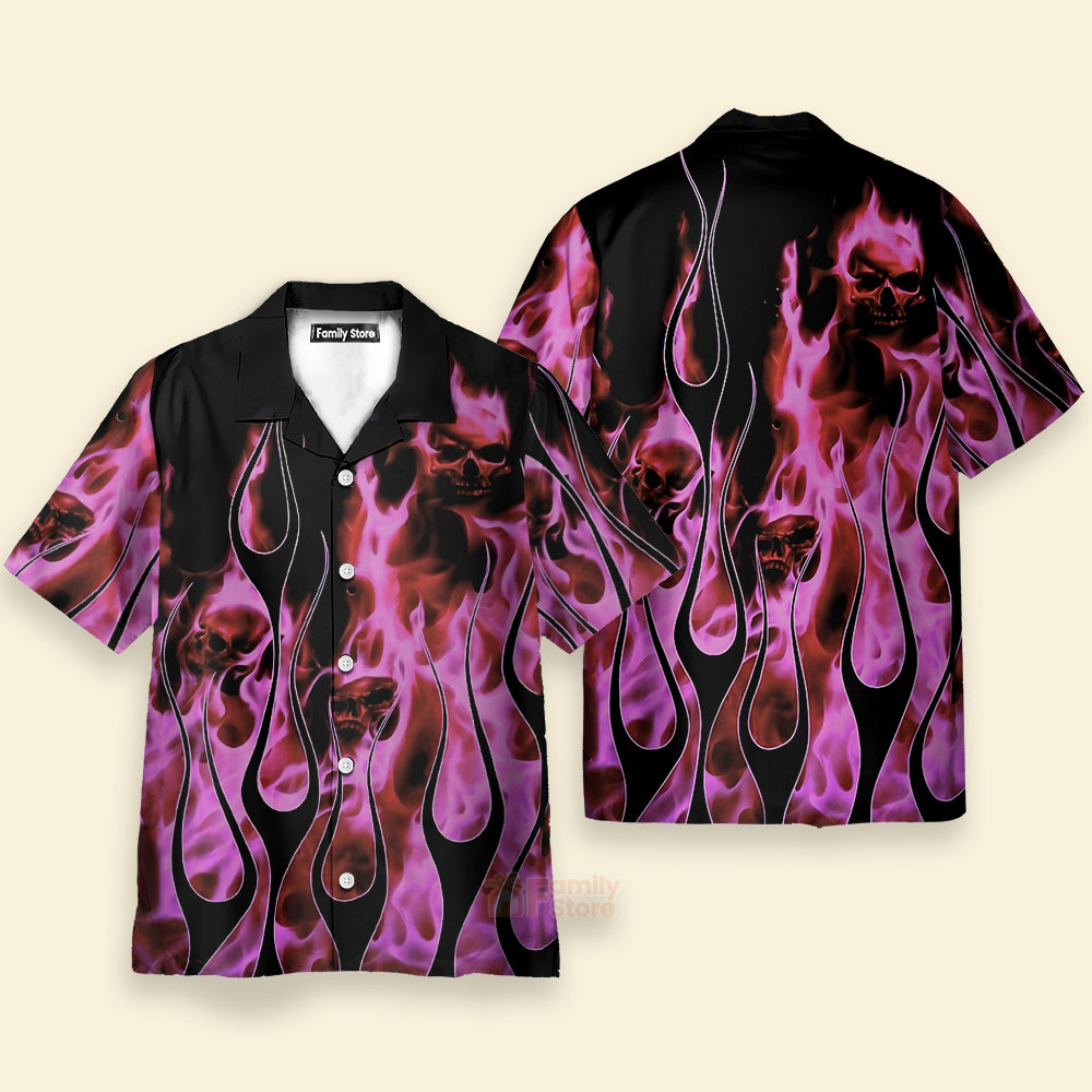 Pink Flames And Skulls In The Dark Hawaiian Shirt