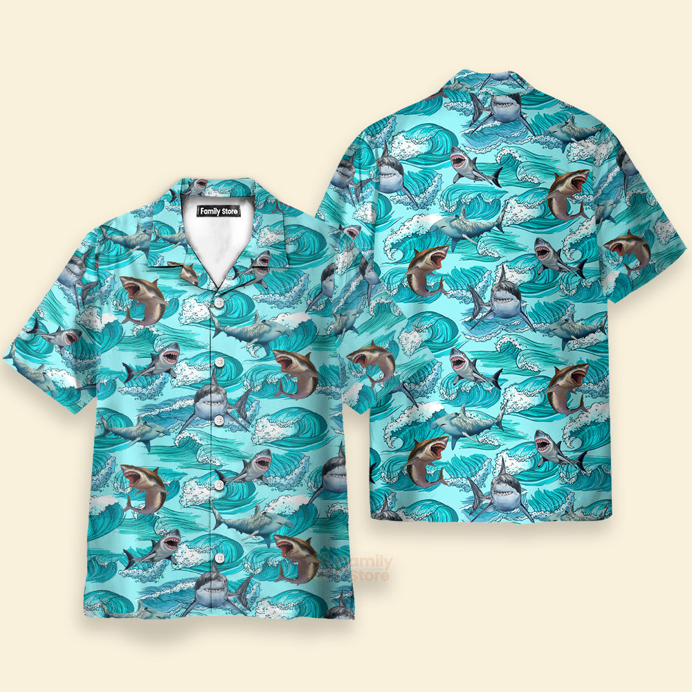 Sharks On Sea Waves Hawaiian Shirt