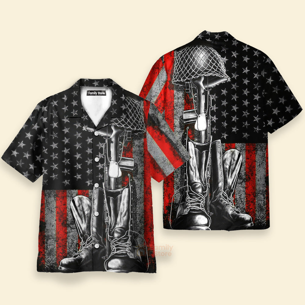 Veterans Memorial Day Red And Black - Hawaiian Shirt