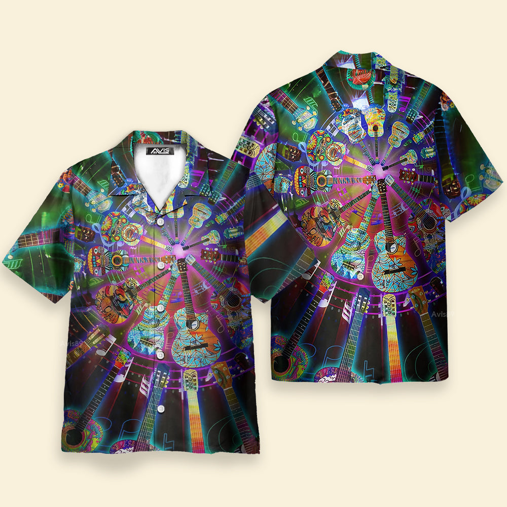 Hippie Funny Guitar Music Colorful - Hawaiian Shirt