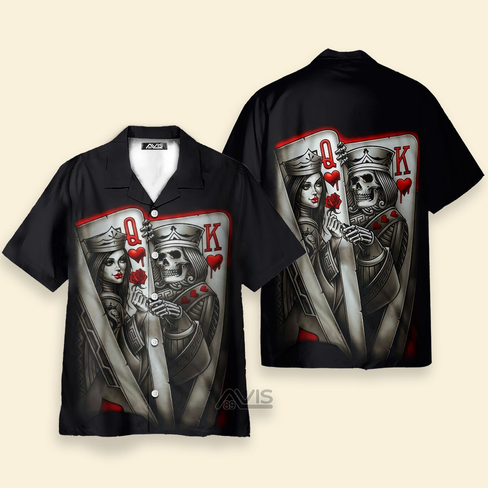 Skull Card Print Poker Queen And King - Hawaiian Shirt