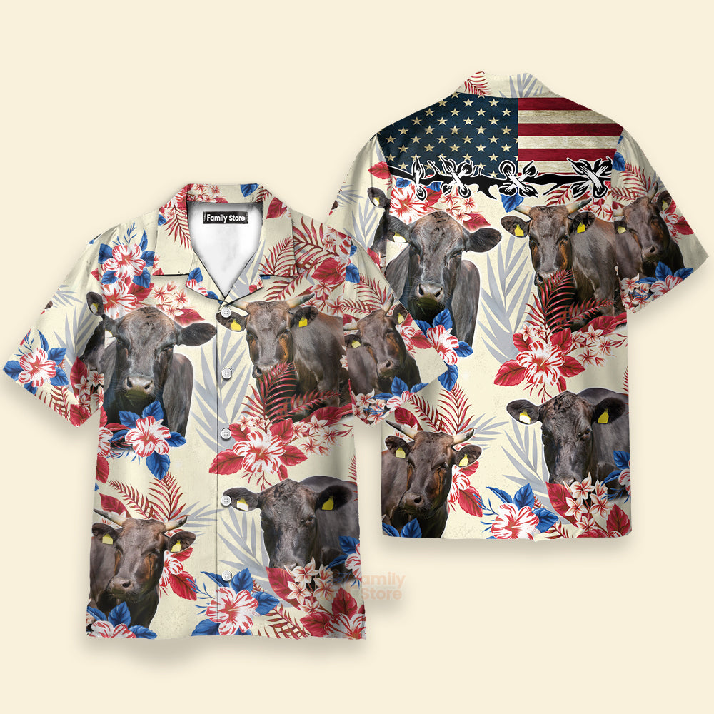 Wagyu Pattern US FLAG Hawaiian Shirt, Farm cow Hawaiian Shirt