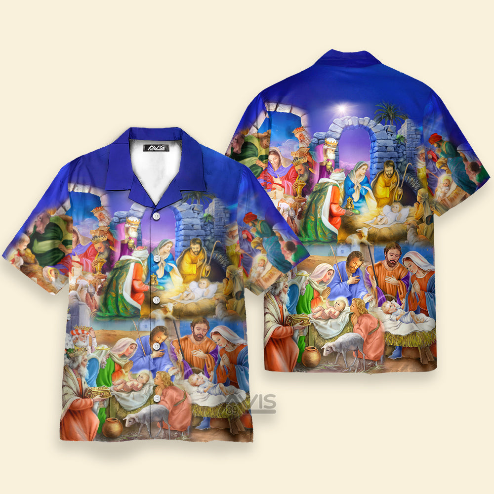 Nativity Christmas Birth Of Faith-Inspired Blue - Hawaiian Shirt