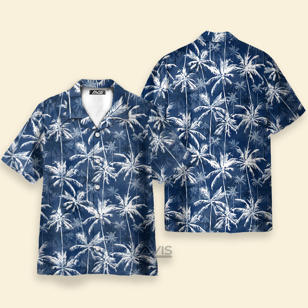 White Palm Tree Pattern Tropical - Hawaiian Shirt