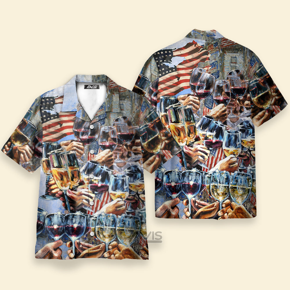 Wine Cheers Independence Day - Hawaiian Shirt