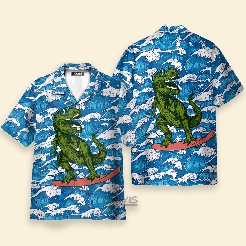 Surfing T-Rex Dinosaur - Hawaiian Shirt