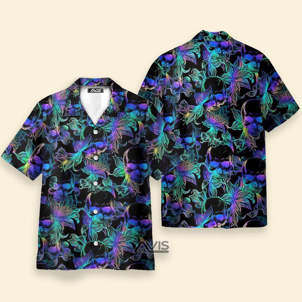 Psychedelic Hippie Colored Spiral Twisted Skulls - Hawaiian Shirt