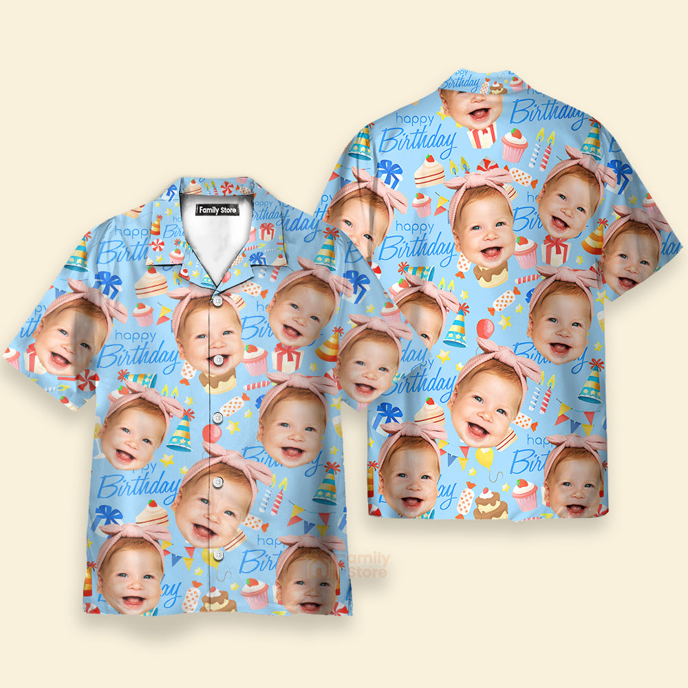 Custom  Photo Funny Face Happy Birthday Gifts On Blue - Hawaiian Shirt