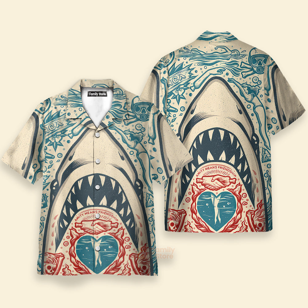Hawaiian Great White Shark Pattern Men's Short Sleeve Top