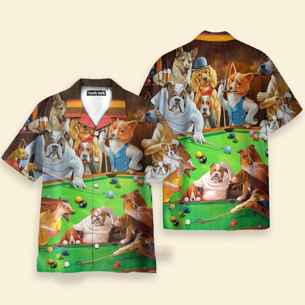 Funny Vintage Billiard Dogs Playing Pool - Hawaiian Shirt