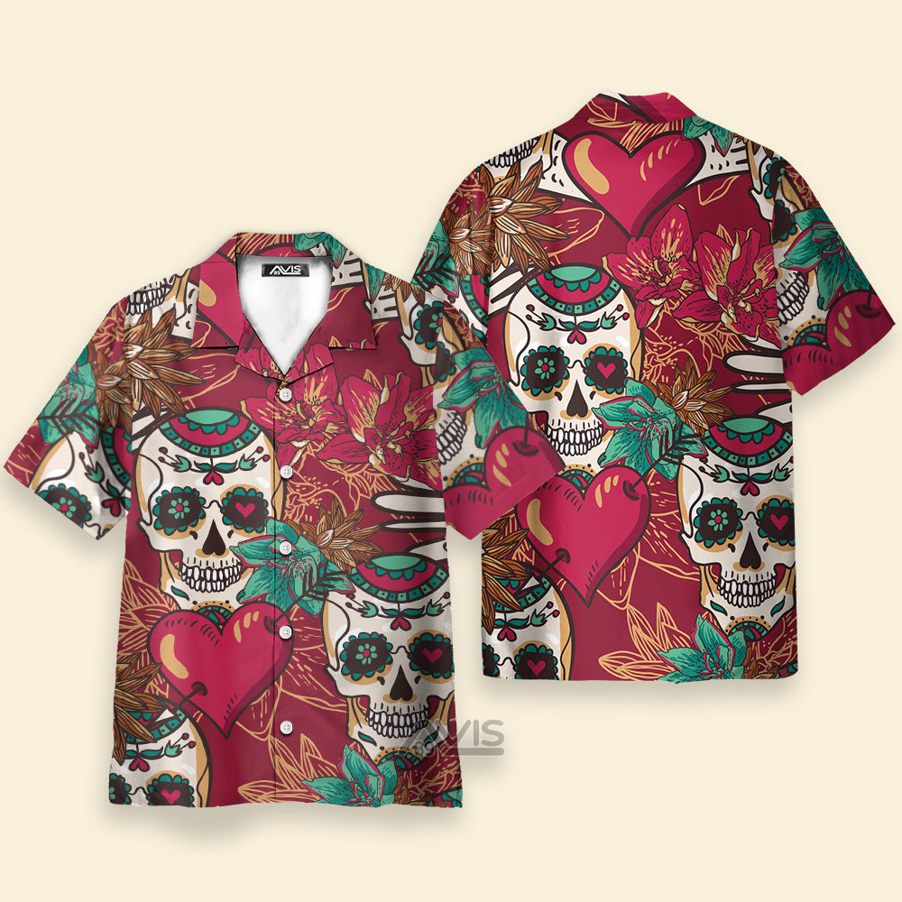 Valentine's Day Casual Skull Heart - Hawaiian Shirt