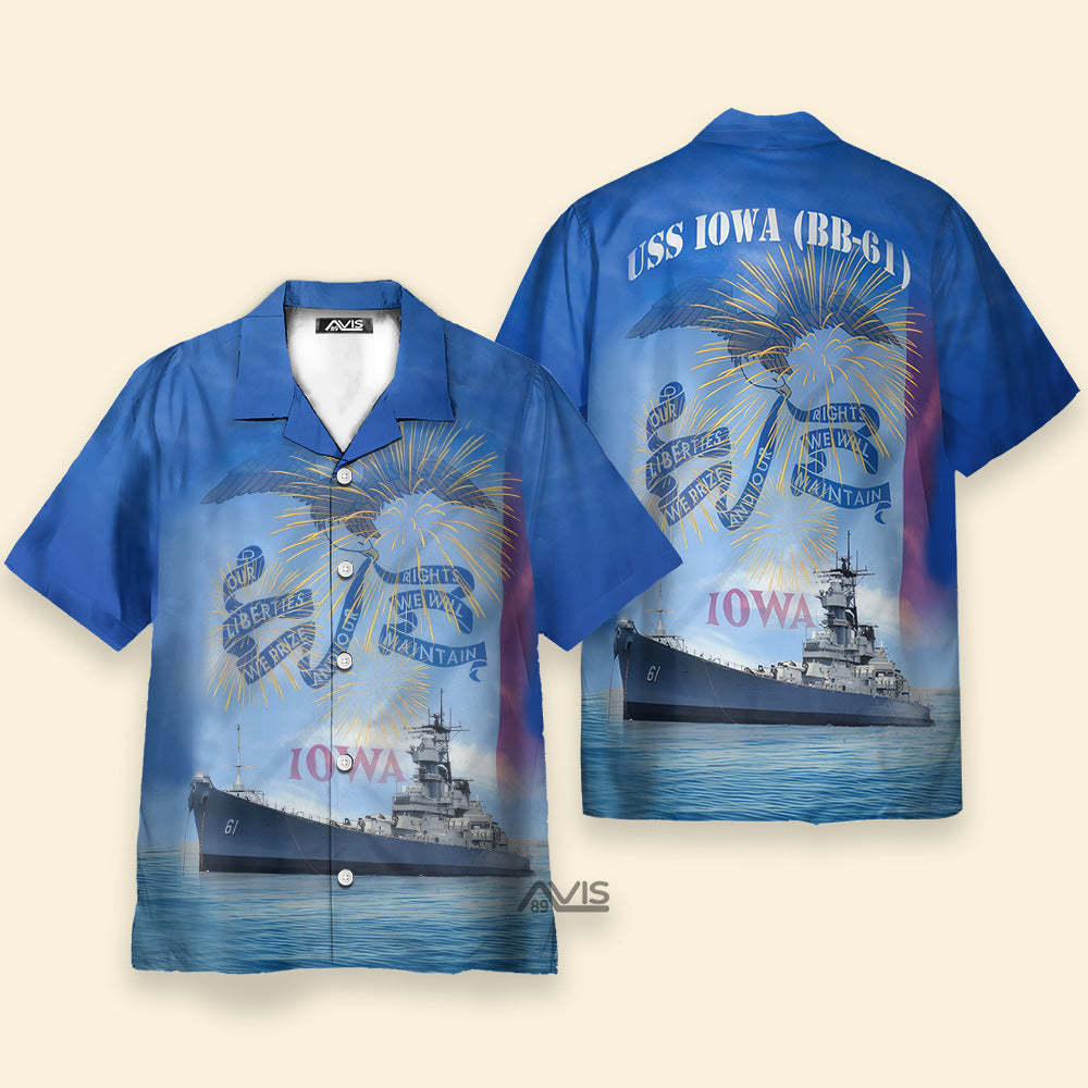 Us Navy Uss Iowa (Bb-61) 4Th Of July - Hawaiian Shirt