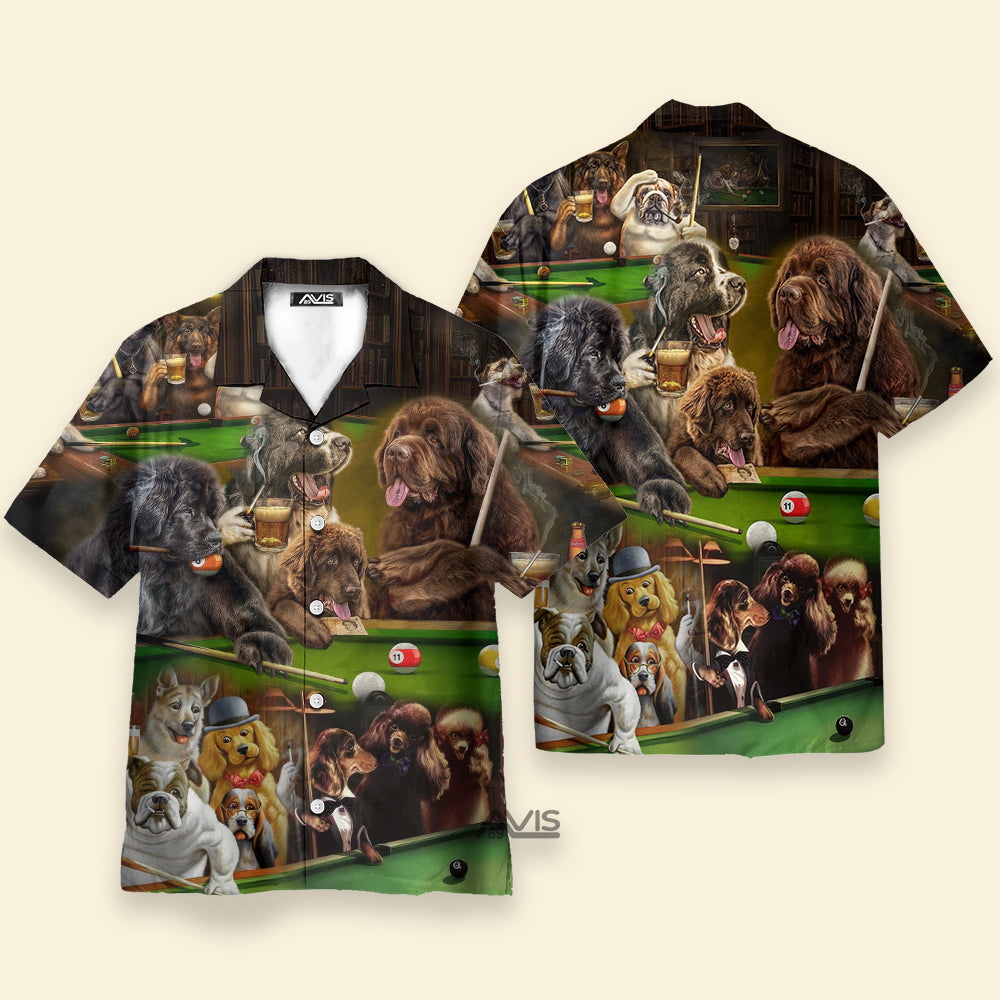 Billiard Dogs Play Billiard Funny - Gift For Dog Lovers - Hawaiian Shirt