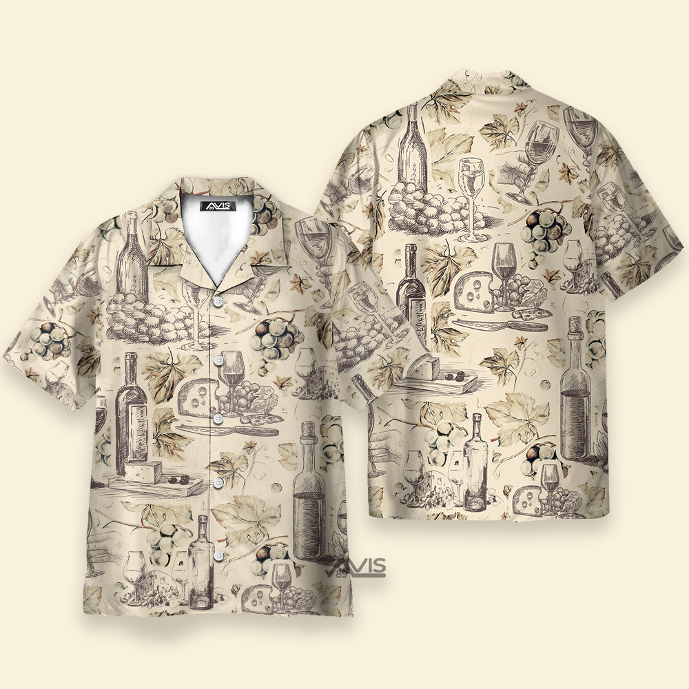 Wine And Grape Retro Art - Hawaiian Shirt