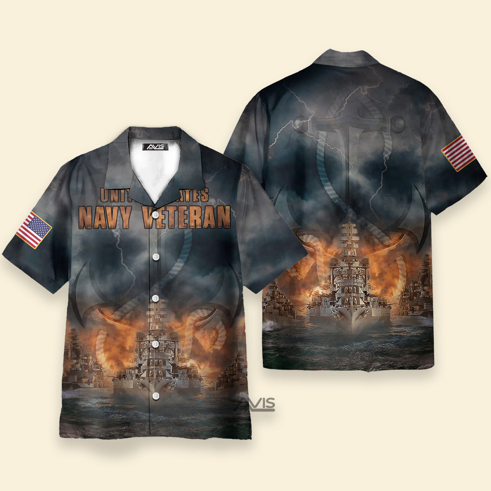 United States Navy Veteran Ships And Anchors - Hawaiian Shirt