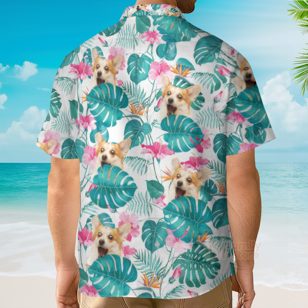 Custom Photo Tropical Leaf With Funny Dog - Hawaiian Shirt