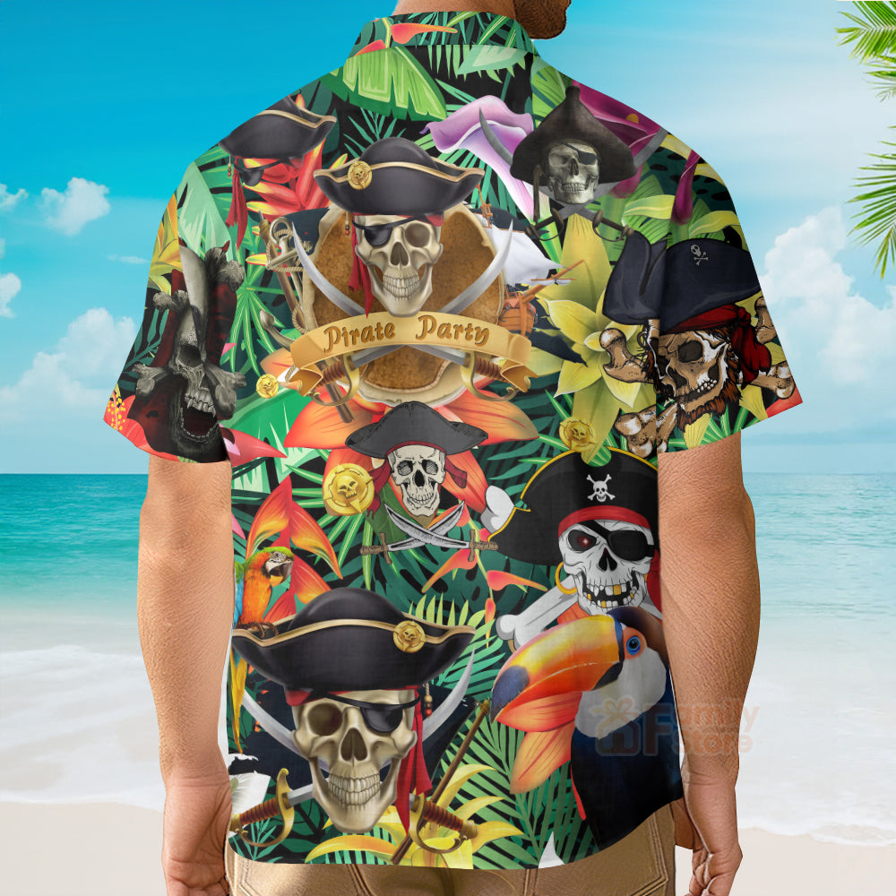 Tropical Pirates Skull Make Legends Black Aloha Hawaiian Shirt