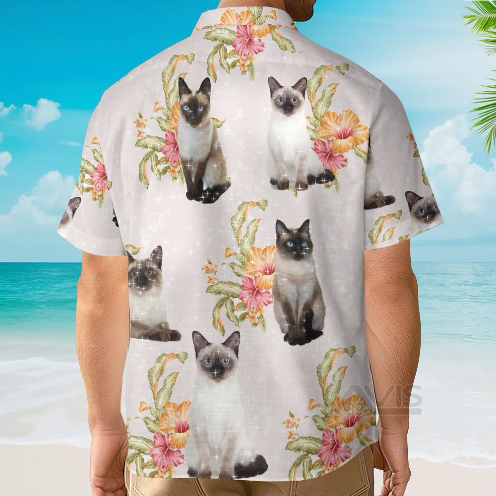 Cat Tropical Floral Siamese Cat - Hawaiian Shirt