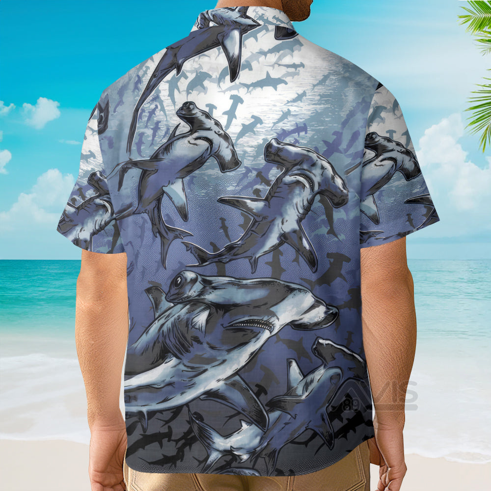 Deep Sea Hammerhead Shark Bottom Of The Sea Pattern - Hawaiian Shirt