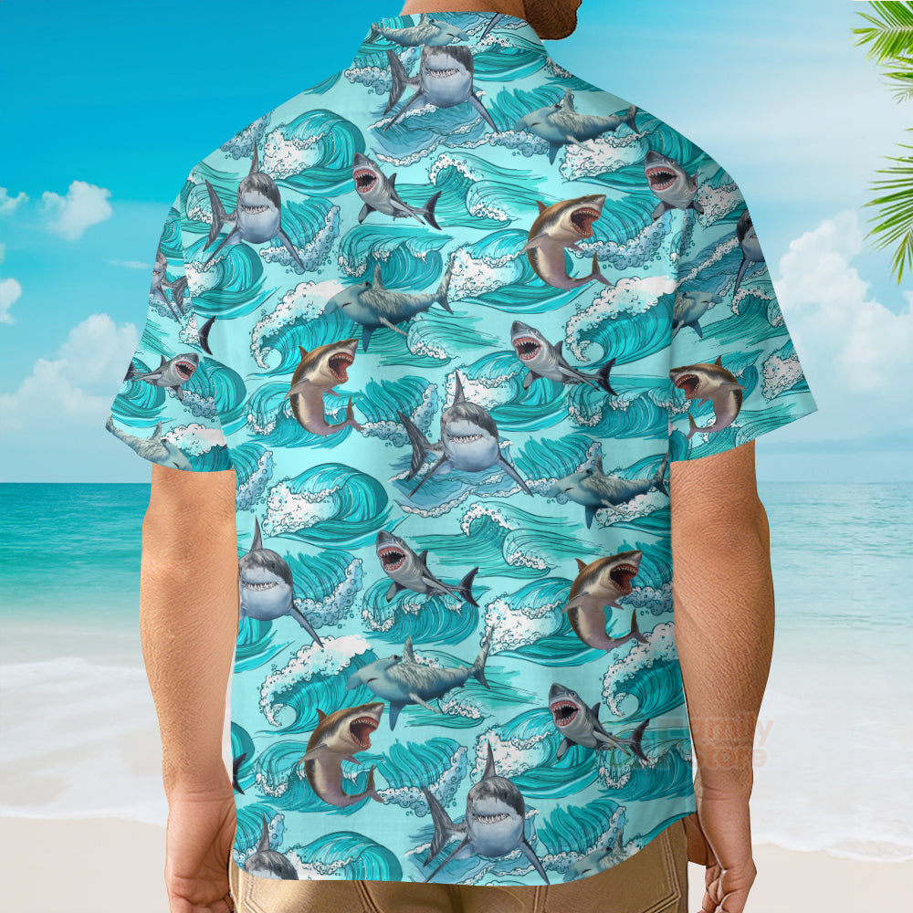 Sharks On Sea Waves Hawaiian Shirt