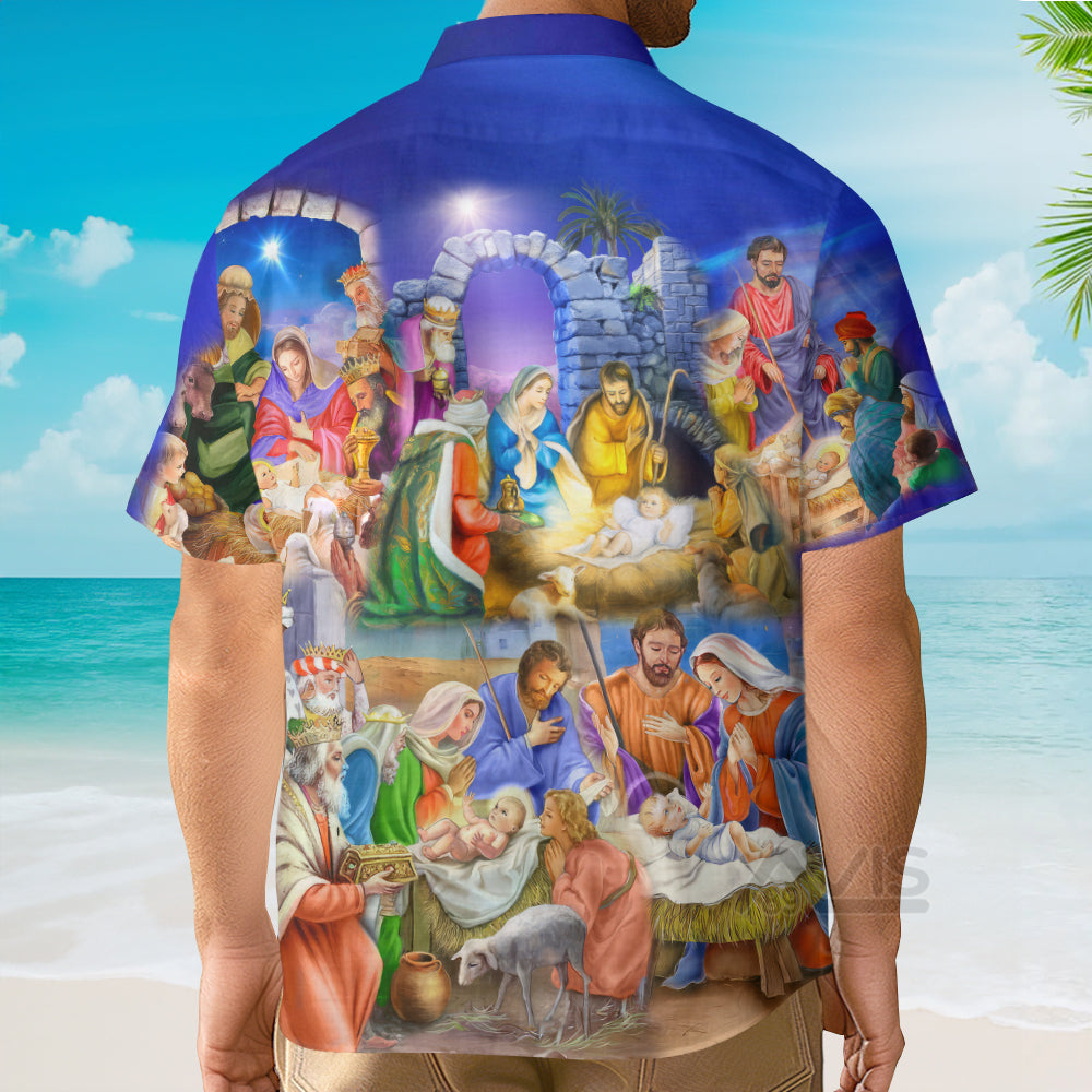 Nativity Christmas Birth Of Faith-Inspired Blue - Hawaiian Shirt
