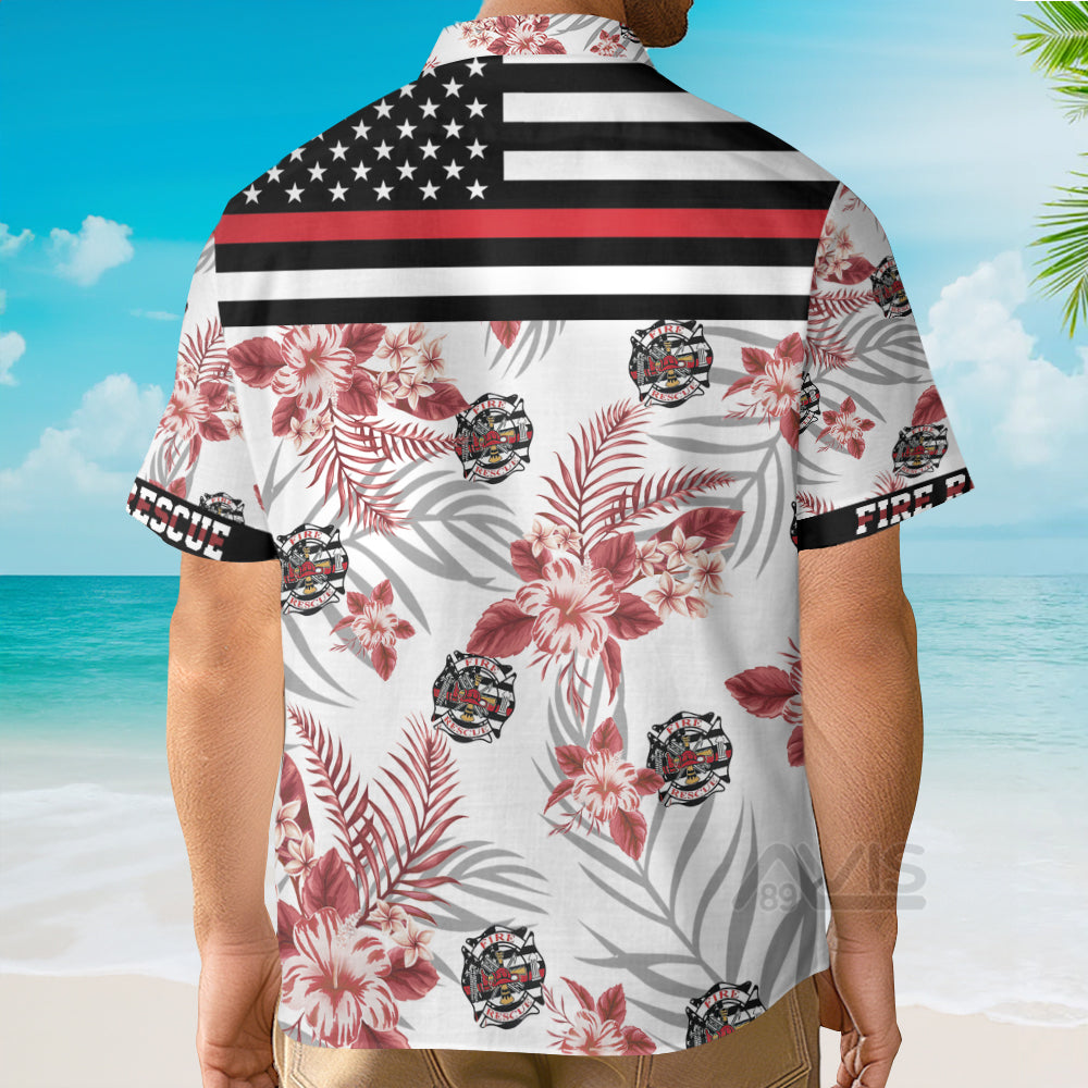The Red Line Black American Flag Firefighter Hawaiian Shirt