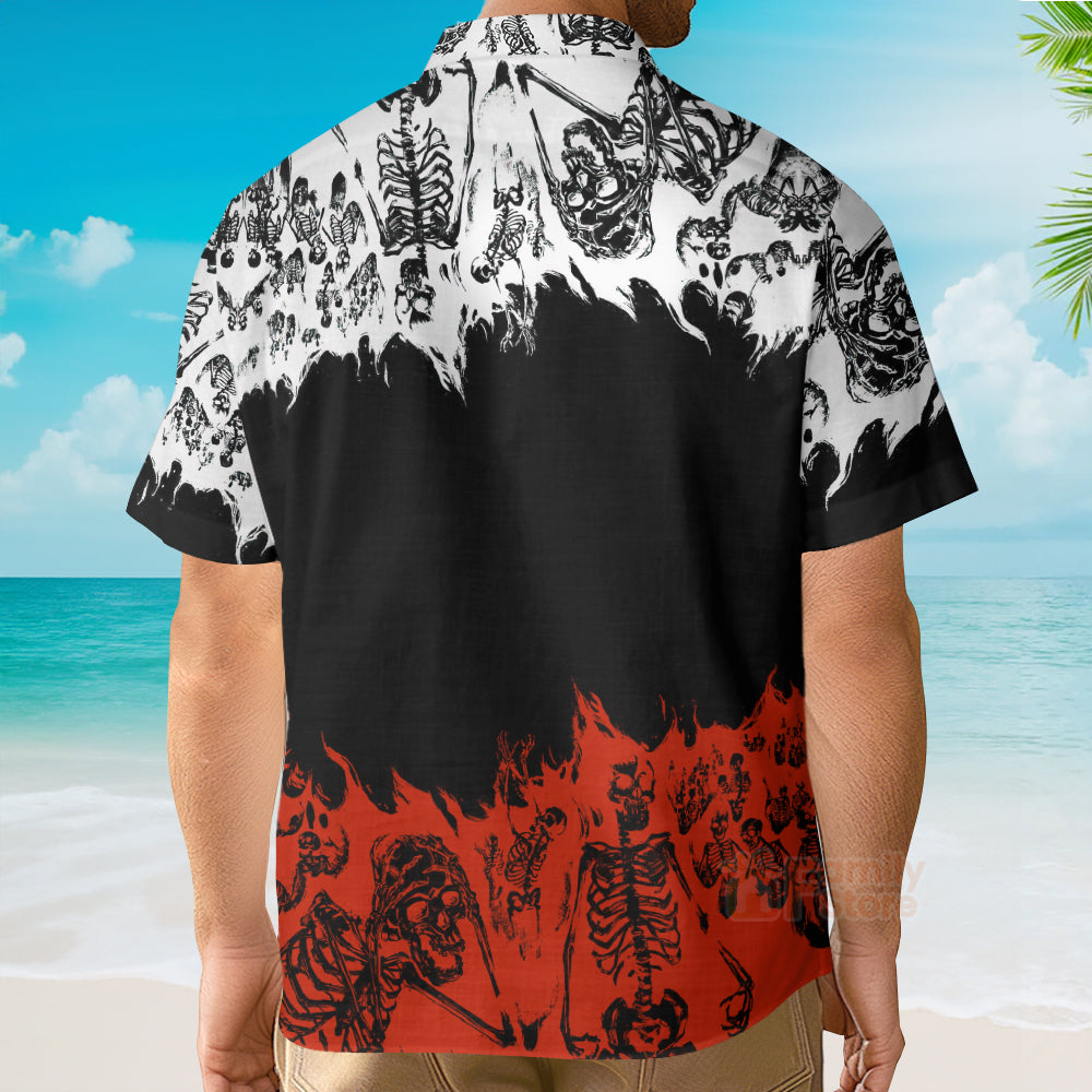 Gothic Skeleton Colorblock Print Hawaiian Shirt