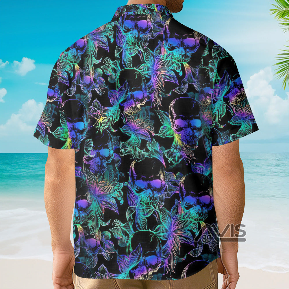 Psychedelic Hippie Colored Spiral Twisted Skulls - Hawaiian Shirt
