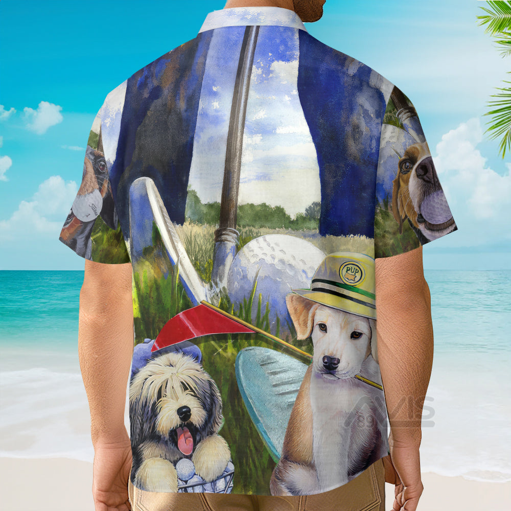 Golf Dog Funny Art Style - Gift For Dog Lovers - Hawaiian Shirt