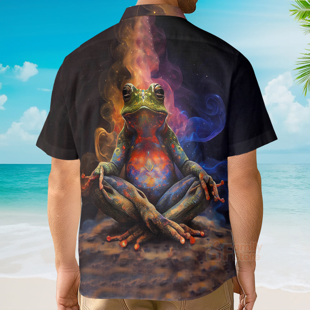 Spiritual Meditation Trendy Frog Print Short Sleeve Shirt  - Hawaiian Shirt