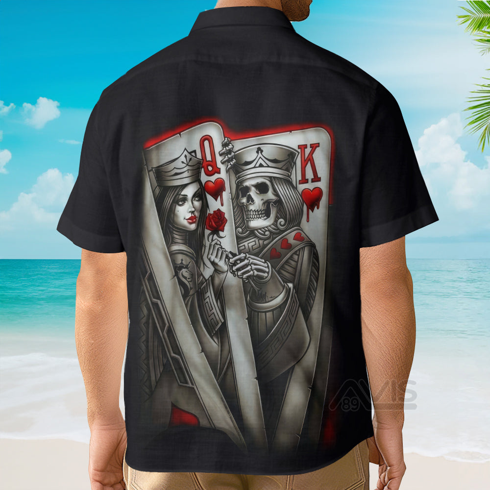 Skull Card Print Poker Queen And King - Hawaiian Shirt