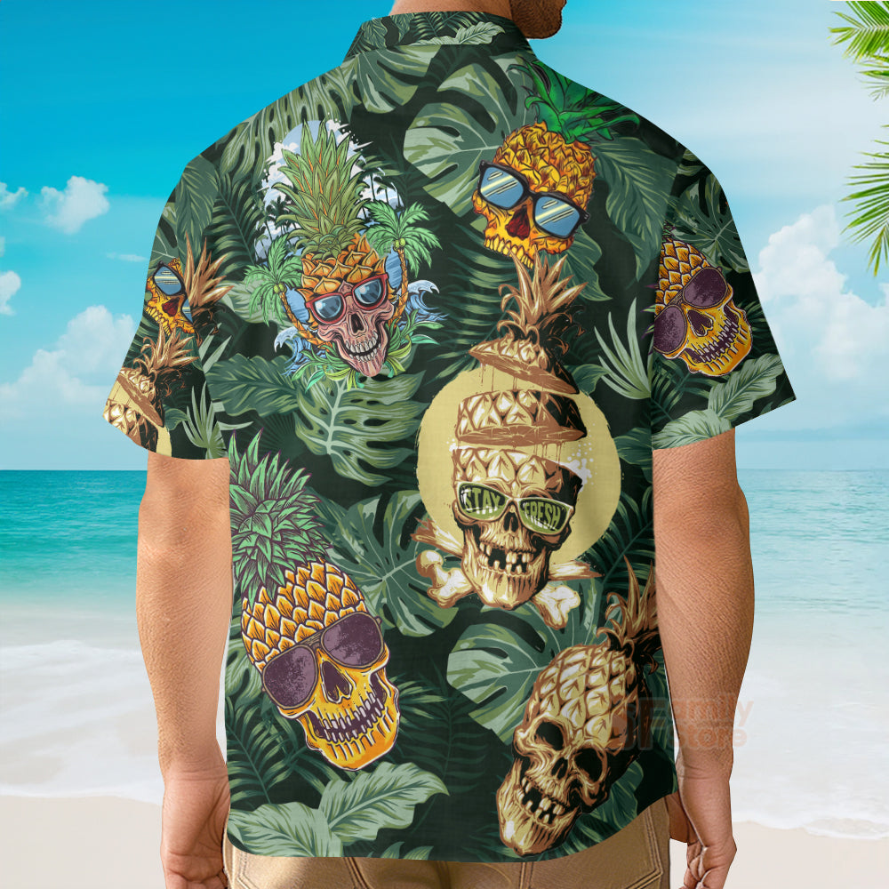 Beach Skull Pineapple And Leaf Palm Tree Hawaiian Shirt